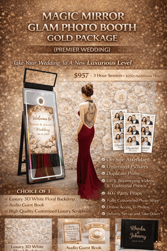 luxury magic mirror photo booth Temecula glam booth with prints